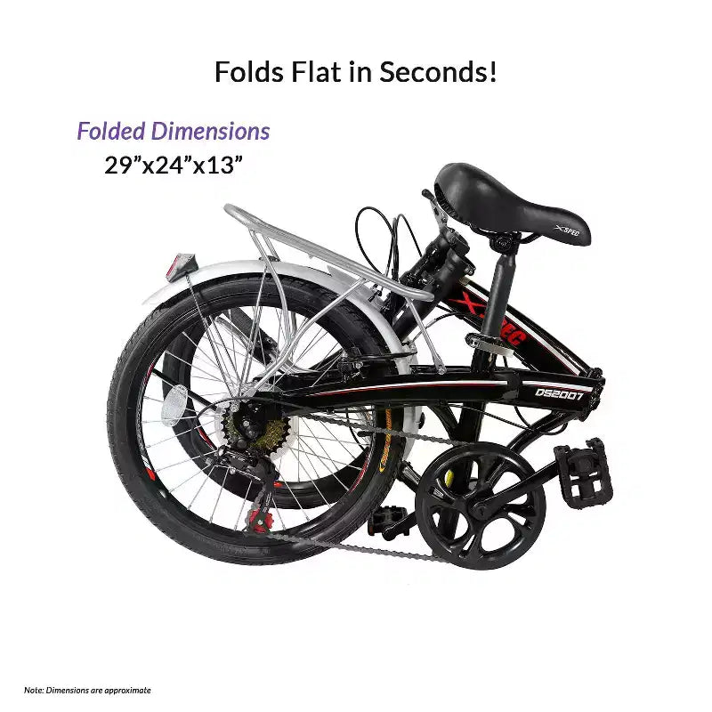 Xspec 20 7 Speed Folding Compact City Commuter Bike, Black (NOT Electric)