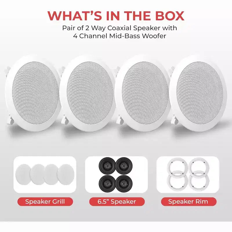 Pyle 6.5 Altoparlanti da Soffitto Bluetooth (Confezione da 4) - PDICBT266