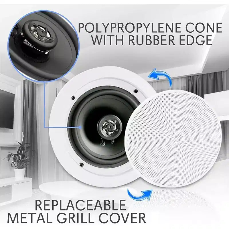 Pyle 6.5 Bluetooth Ceiling/Wall Speakers - 2-Way Flush Mount Home Speaker Pair, 200W