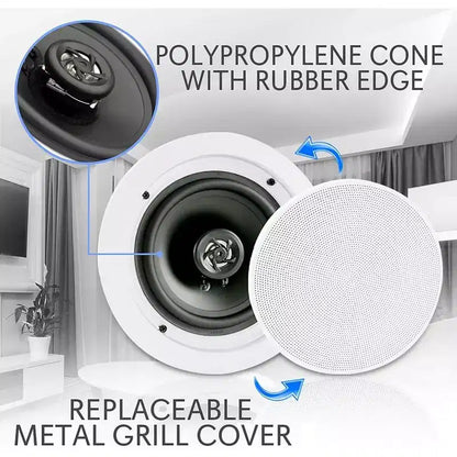 Pyle 6.5 Bluetooth Ceiling/Wall Speakers - 2-Way Flush Mount Home Speaker Pair, 200W