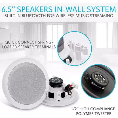 Pyle 6.5 Bluetooth Ceiling/Wall Speakers - 2-Way Flush Mount Home Speaker Pair, 200W