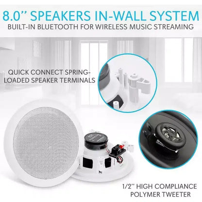 Pyle 8'' Bluetooth Ceiling/Wall Speakers, 2-Way Flush Mount, 250W (PDICBT852RD)