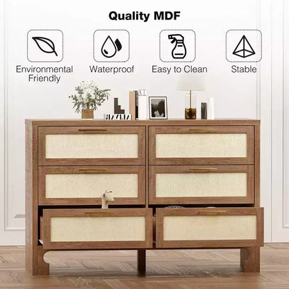 Garvee Dresser for Bedroom with 6 Drawers, Burlap Design Wood Drawer Dresser Chest of Drawers for Closet, Living Room, Hallway, Nursery, Kids Bedroom
