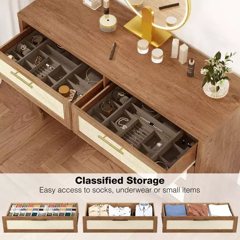Garvee Dresser for Bedroom with 6 Drawers, Burlap Design Wood Drawer Dresser Chest of Drawers for Closet, Living Room, Hallway, Nursery, Kids Bedroom