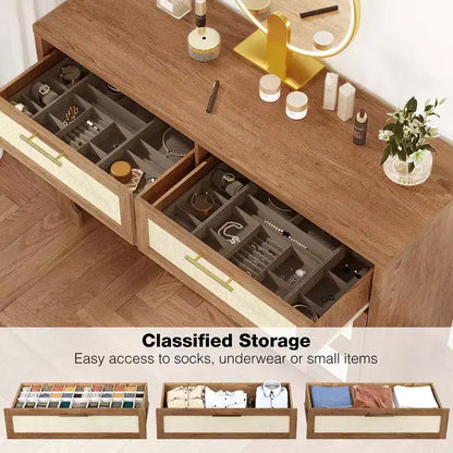 Garvee Dresser for Bedroom with 6 Drawers, Burlap Design Wood Drawer Dresser Chest of Drawers for Closet, Living Room, Hallway, Nursery, Kids Bedroom