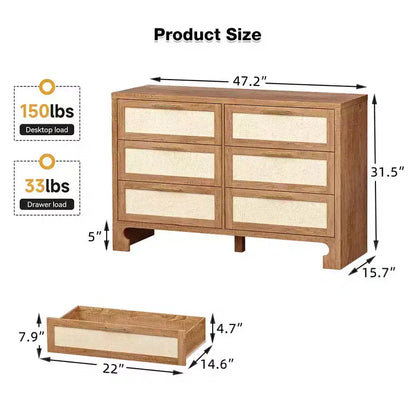 Garvee Dresser for Bedroom with 6 Drawers, Burlap Design Wood Drawer Dresser Chest of Drawers for Closet, Living Room, Hallway, Nursery, Kids Bedroom