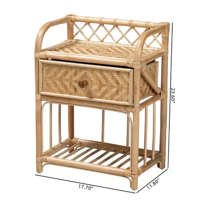 bali & pari Kobie Comodino Moderno Bohemien Naturale in Rattan con 1 Cassetto