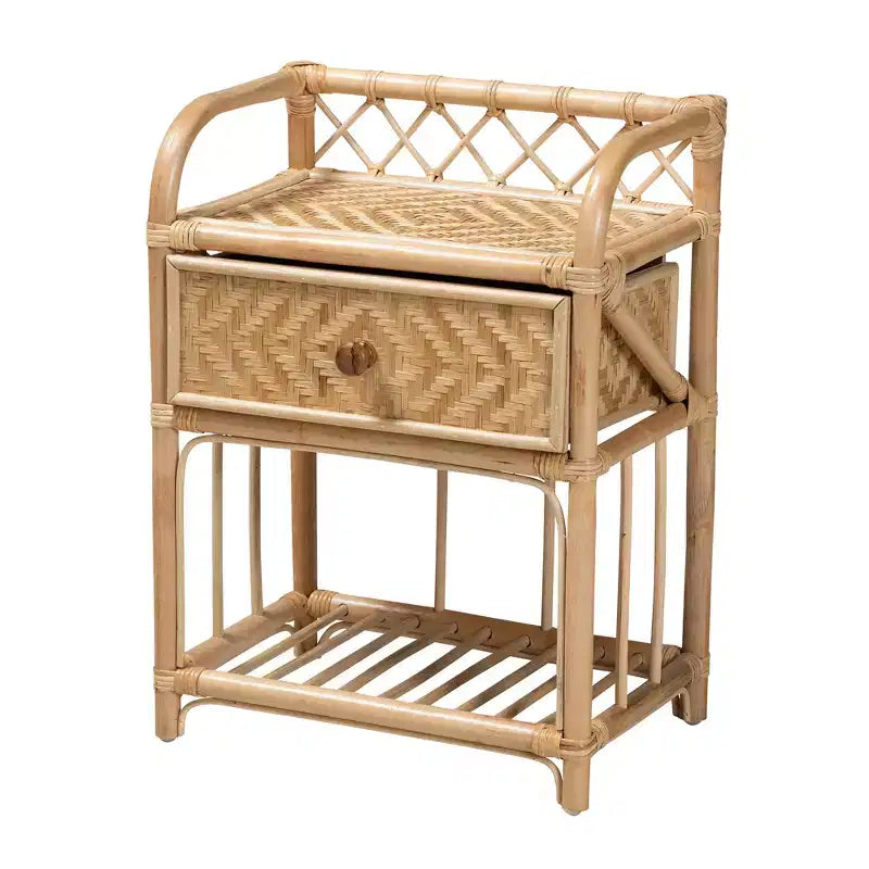 bali & pari Kobie Comodino Moderno Bohemien Naturale in Rattan con 1 Cassetto