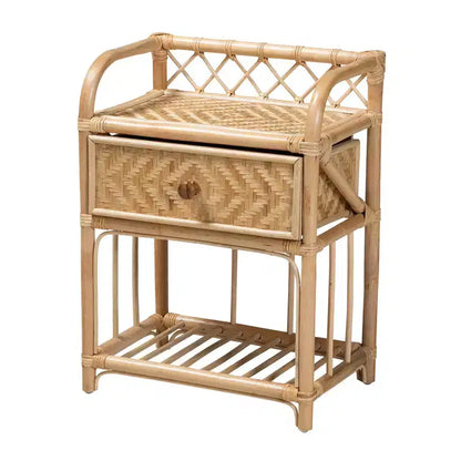 bali & pari Kobie Comodino Moderno Bohemien Naturale in Rattan con 1 Cassetto