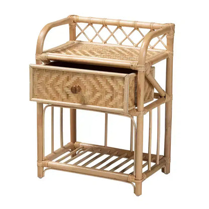 bali & pari Kobie Comodino Moderno Bohemien Naturale in Rattan con 1 Cassetto