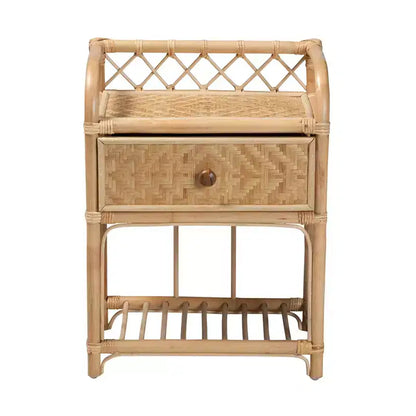 bali & pari Kobie Comodino Moderno Bohemien Naturale in Rattan con 1 Cassetto