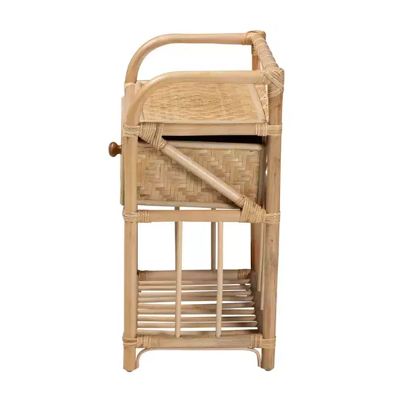bali & pari Kobie Comodino Moderno Bohemien Naturale in Rattan con 1 Cassetto