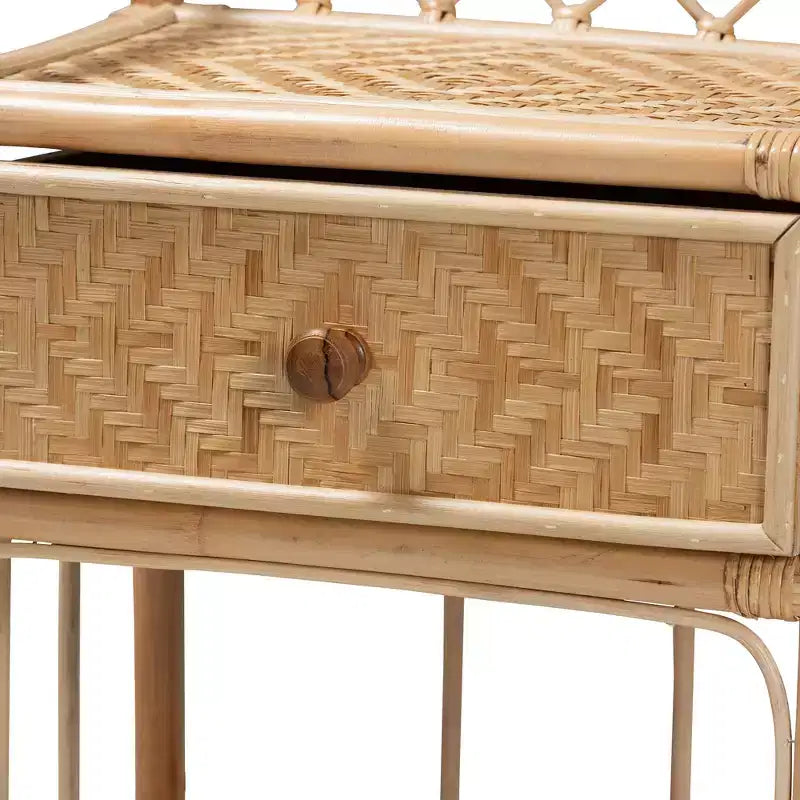 bali & pari Kobie Comodino Moderno Bohemien Naturale in Rattan con 1 Cassetto