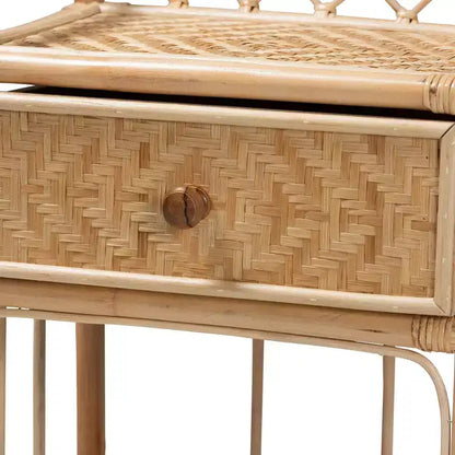 bali & pari Kobie Comodino Moderno Bohemien Naturale in Rattan con 1 Cassetto