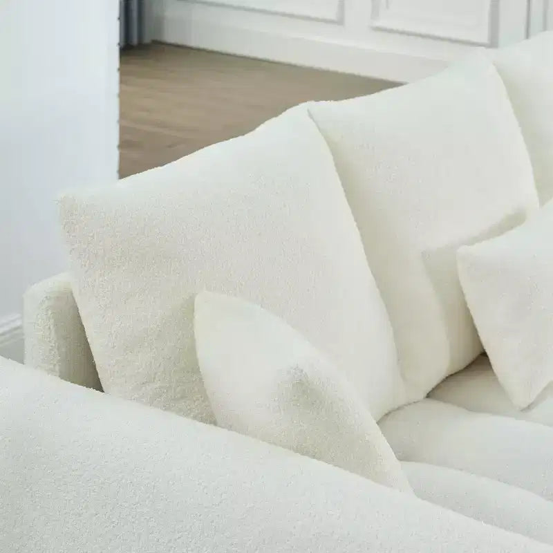 3-seater Upholstered Sofa Couch, Teddy Fabric Sofa with 3 Back Pillows 4M -ModernLuxe