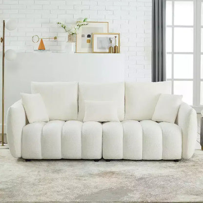 3-seater Upholstered Sofa Couch, Teddy Fabric Sofa with 3 Back Pillows 4M -ModernLuxe