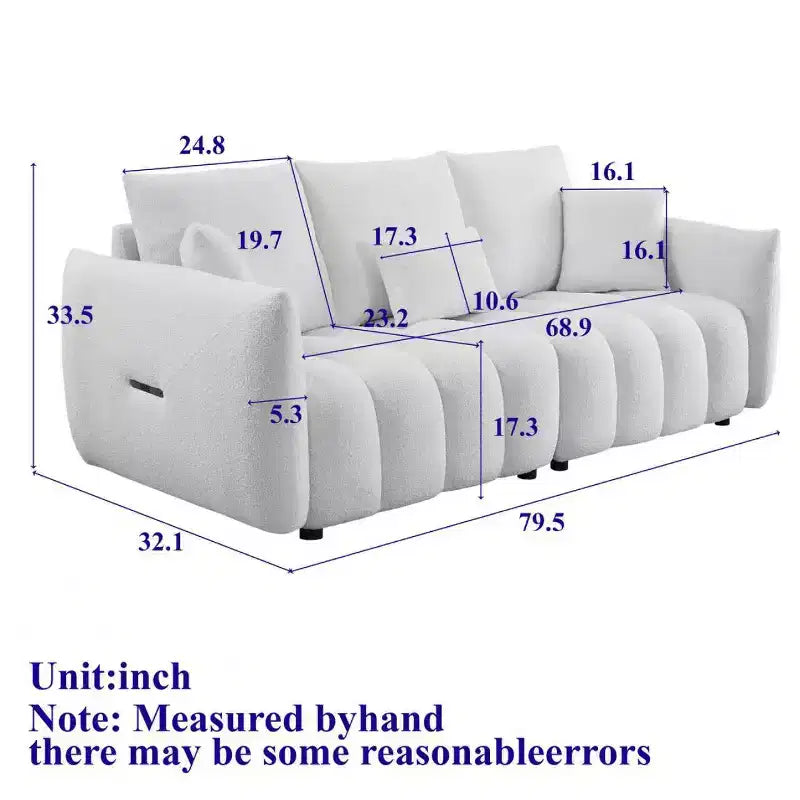 3-seater Upholstered Sofa Couch, Teddy Fabric Sofa with 3 Back Pillows 4M -ModernLuxe