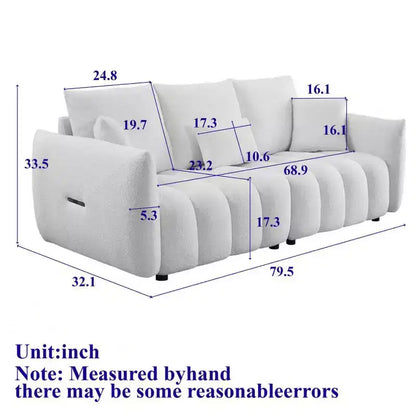 3-seater Upholstered Sofa Couch, Teddy Fabric Sofa with 3 Back Pillows 4M -ModernLuxe