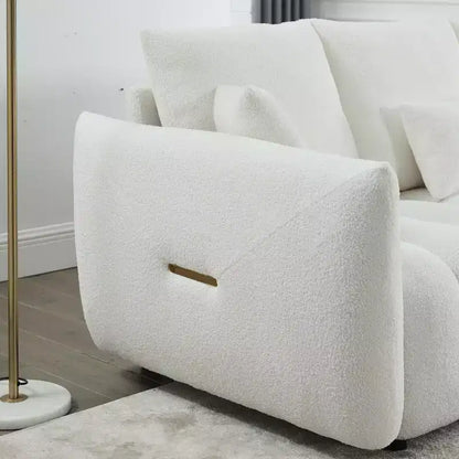 3-seater Upholstered Sofa Couch, Teddy Fabric Sofa with 3 Back Pillows 4M -ModernLuxe