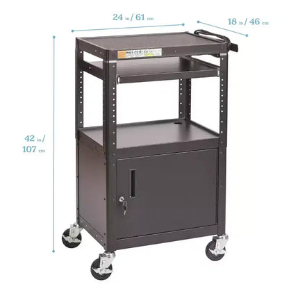 Carrello AV mobile ECR4Kids con scatola portaoggetti, carrello per tecnologia, nero
