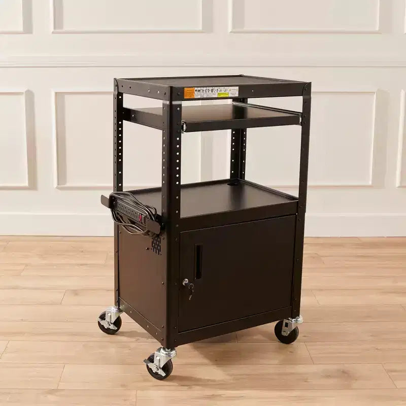 Carrello AV mobile ECR4Kids con scatola portaoggetti, carrello per tecnologia, nero