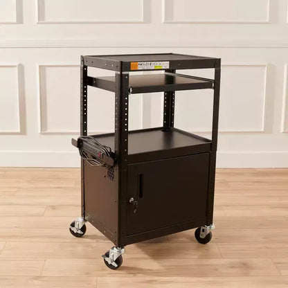 Carrello AV mobile ECR4Kids con scatola portaoggetti, carrello per tecnologia, nero