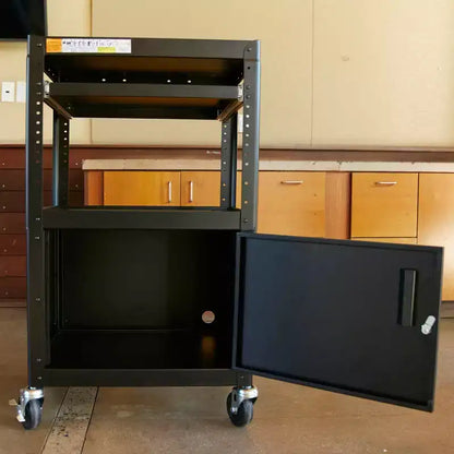 Carrello AV mobile ECR4Kids con scatola portaoggetti, carrello per tecnologia, nero