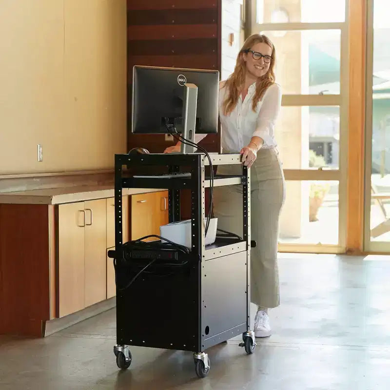 Carrello AV mobile ECR4Kids con scatola portaoggetti, carrello per tecnologia, nero