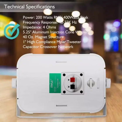 Altoparlanti da esterno a parete impermeabili Pyle - PDWR40W 5.25 Bianchi 400W Coppia - Bianco