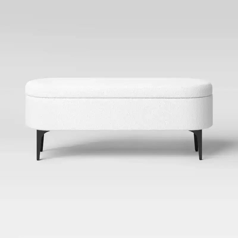 Panca Contenitore con Gambe in Metallo Bouclé Crema - Threshold