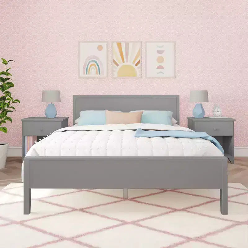 Max & Lily Letto matrimoniale, letto a piattaforma classico in legno massiccio con testiera a pannelli per bambini