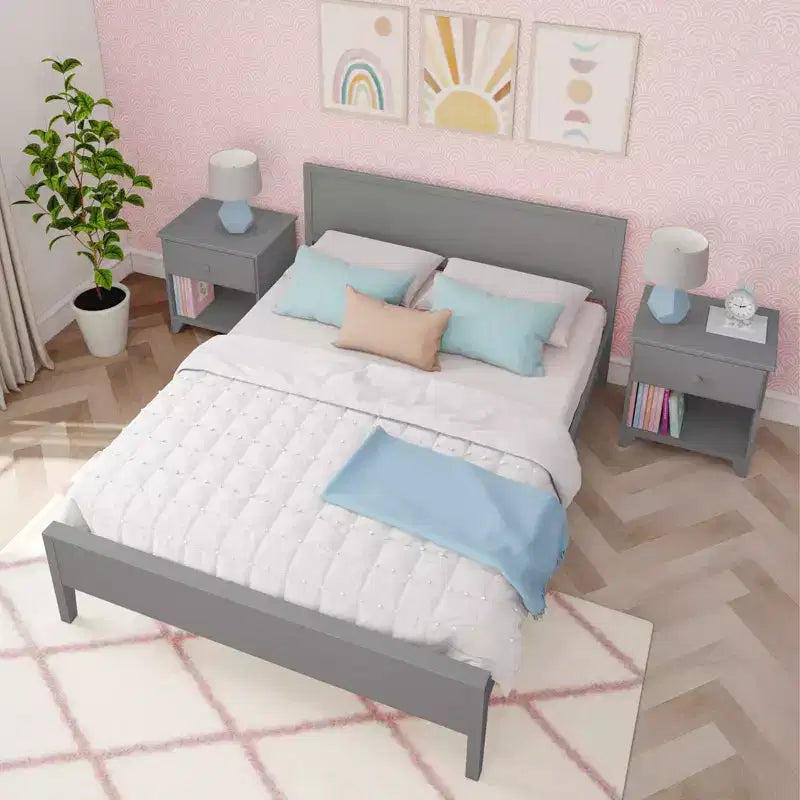 Max & Lily Letto matrimoniale, letto a piattaforma classico in legno massiccio con testiera a pannelli per bambini