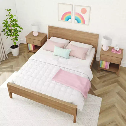 Max & Lily Letto matrimoniale, letto a piattaforma classico in legno massiccio con testiera a pannelli per bambini