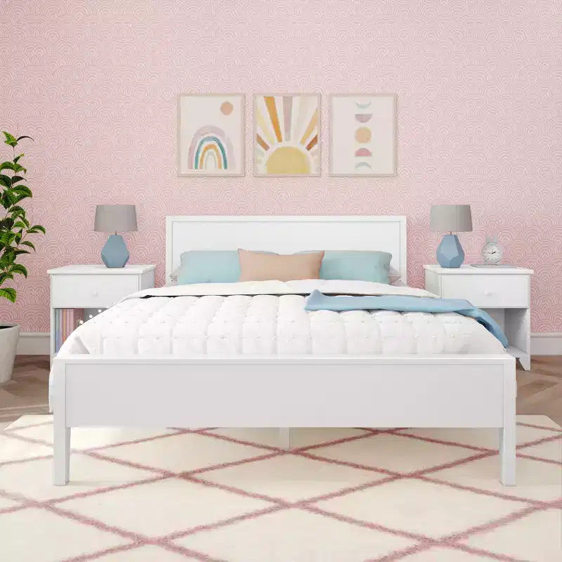 Max & Lily Letto matrimoniale, letto a piattaforma classico in legno massiccio con testiera a pannelli per bambini
