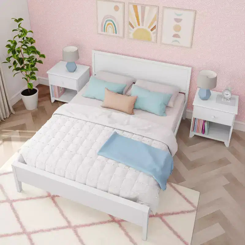 Max & Lily Letto matrimoniale, letto a piattaforma classico in legno massiccio con testiera a pannelli per bambini