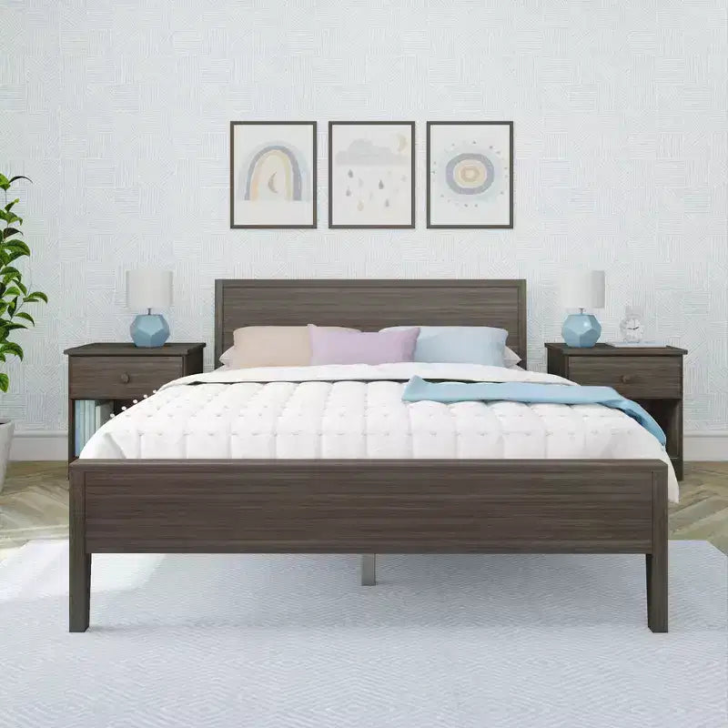 Max & Lily Letto matrimoniale, letto a piattaforma classico in legno massiccio con testiera a pannelli per bambini