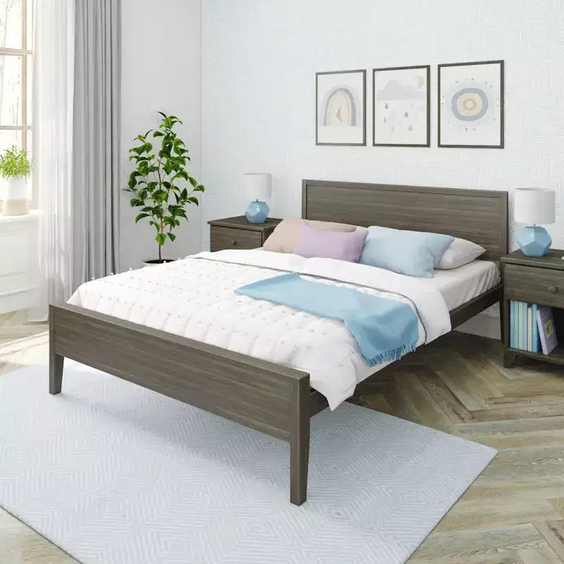 Max & Lily Letto matrimoniale, letto a piattaforma classico in legno massiccio con testiera a pannelli per bambini