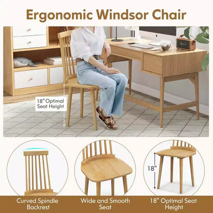 Costway Windsor Dining Chairs Set of 2/4 Dining Chairs with High Spindle Back Natural