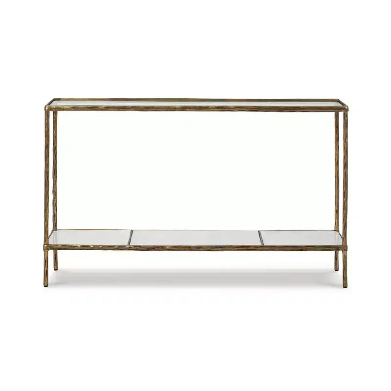 Signature Design by Ashley Ryandale, Tavolo console da divano, Finitura in ottone anticato con ripiano in vetro e ripiano in marmo
