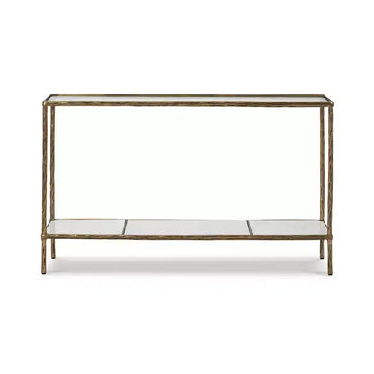 Signature Design by Ashley Ryandale, Tavolo console da divano, Finitura in ottone anticato con ripiano in vetro e ripiano in marmo
