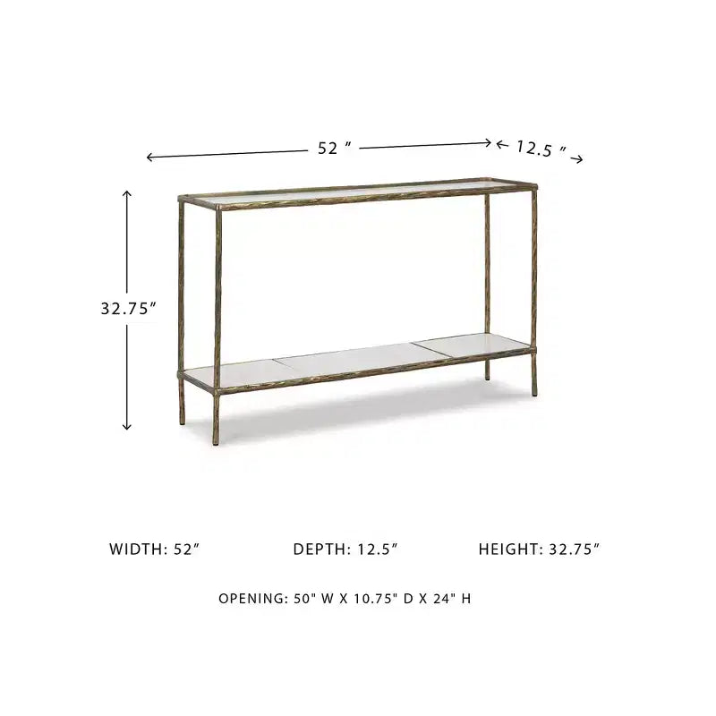 Signature Design by Ashley Ryandale, Tavolo console da divano, Finitura in ottone anticato con ripiano in vetro e ripiano in marmo