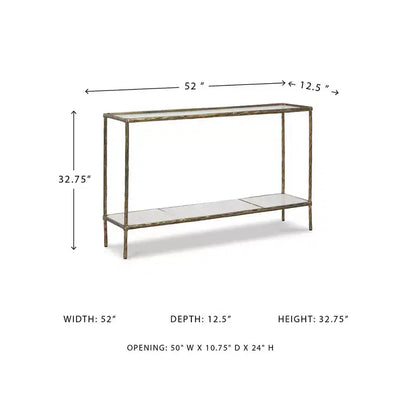 Signature Design by Ashley Ryandale, Tavolo console da divano, Finitura in ottone anticato con ripiano in vetro e ripiano in marmo