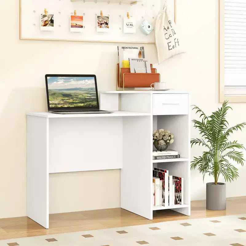 Costway 40.5Computer Desk with Printer Shelf Modern PC Workstation with Storage Drawer and CPU Stand