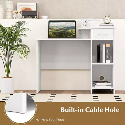 Costway 40.5Computer Desk with Printer Shelf Modern PC Workstation with Storage Drawer and CPU Stand