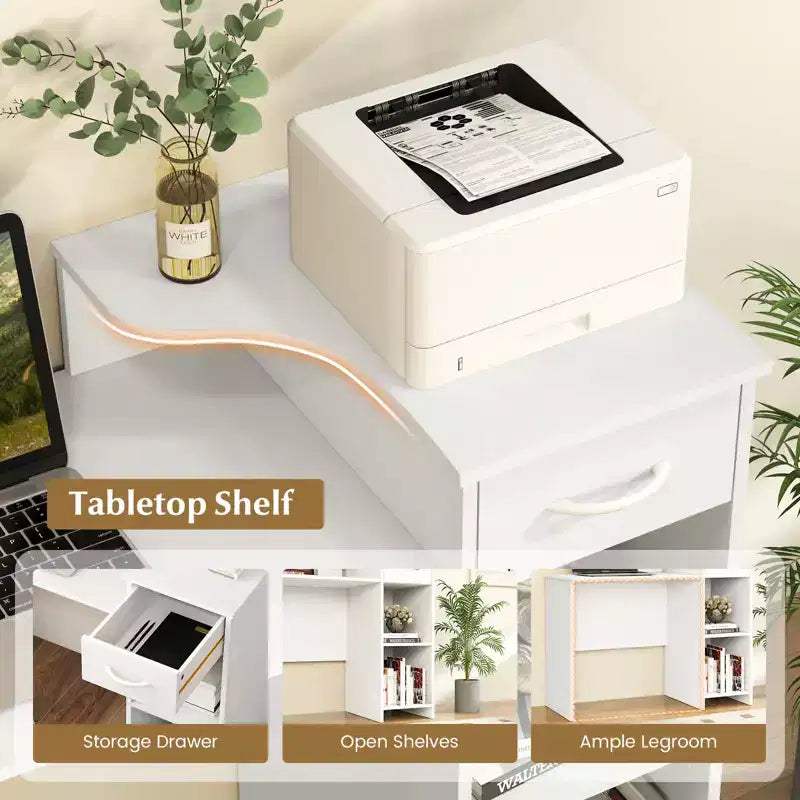 Costway 40.5Computer Desk with Printer Shelf Modern PC Workstation with Storage Drawer and CPU Stand