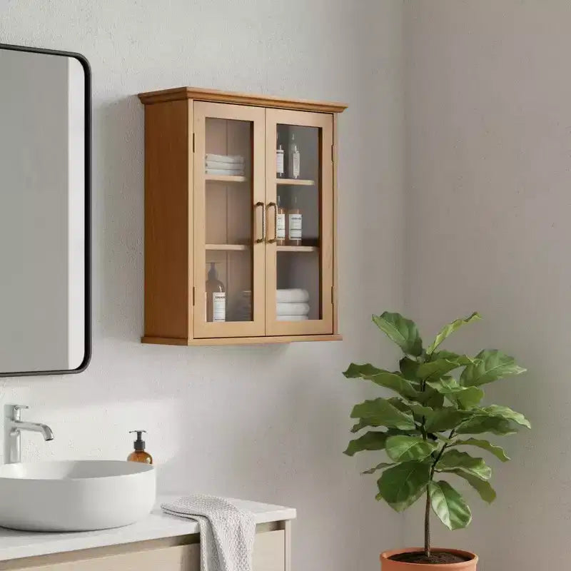 Teamson Home Avery 2-Door Wall Storage Cabinet with Adjustable Shelves, Antique Brass Handles