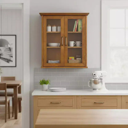 Teamson Home Avery 2-Door Wall Storage Cabinet with Adjustable Shelves, Antique Brass Handles