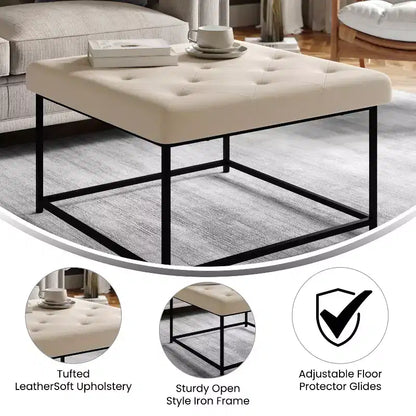 Emma and Oliver Pouf quadrato in similpelle da 76 cm con design trapuntato e robusta struttura in ferro
