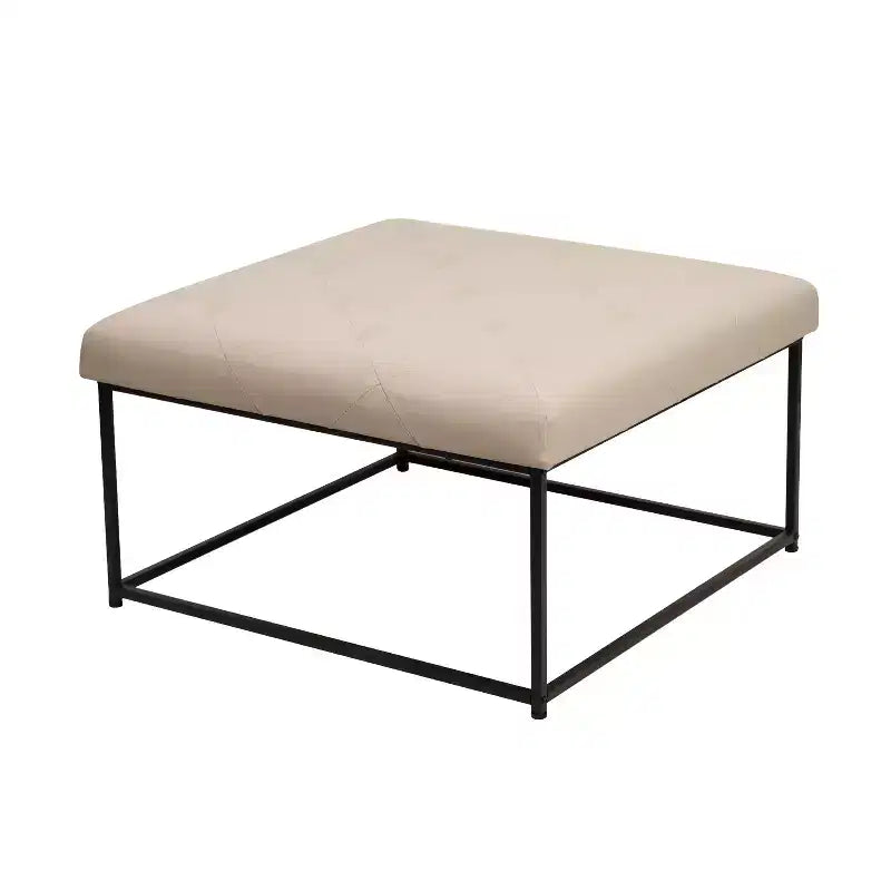 Emma and Oliver 30 in. Faux Leather Square Ottoman with Tufted Design and Sturdy Iron Frame