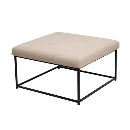 Emma and Oliver 30 in. Faux Leather Square Ottoman with Tufted Design and Sturdy Iron Frame